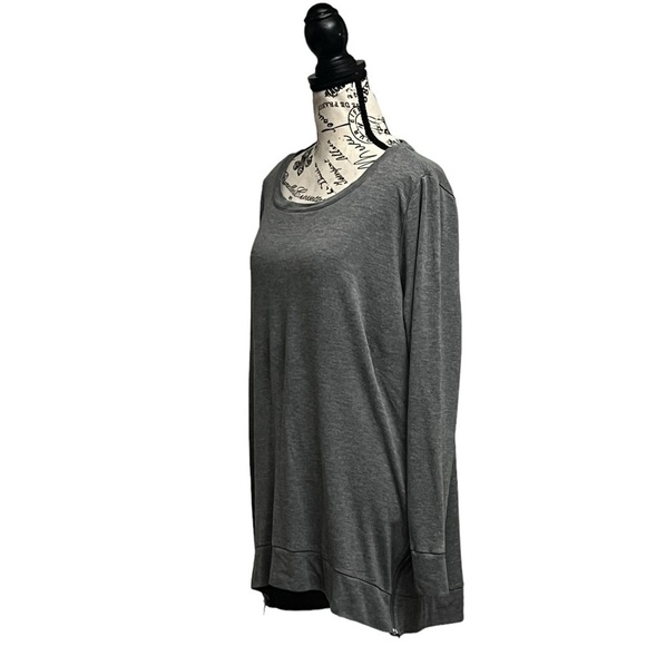 Chicos Zenergy Top Women 3 US Gray Tunic Side Zip Long Sleeve Casual Modest - Picture 2 of 8